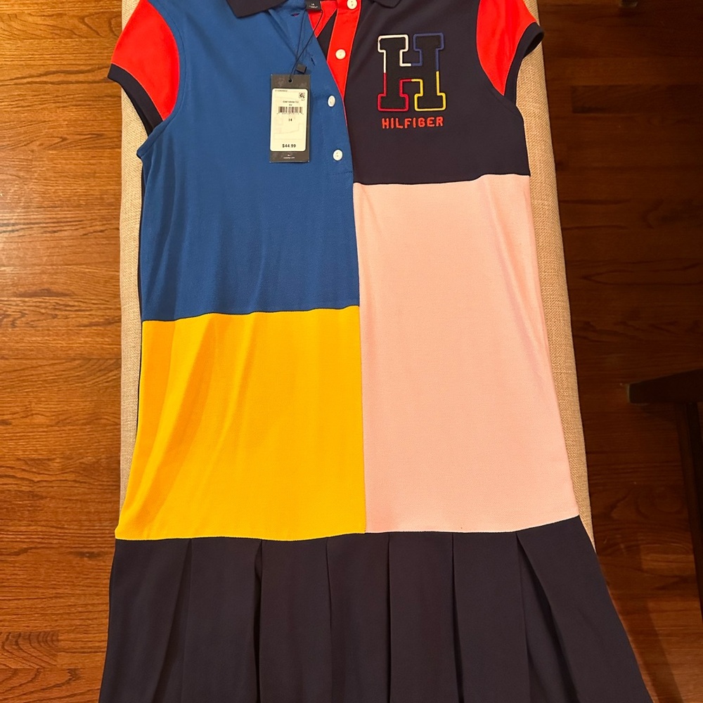 Tommy Hilfiger Kids Color block Pleated Dress - Blue, Yellow, Pink, Red